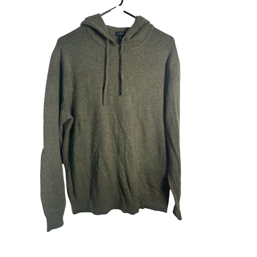 J.Crew Mens Extra-Soft Wool Blend Knit Sweater Hoodie Olive Green Large